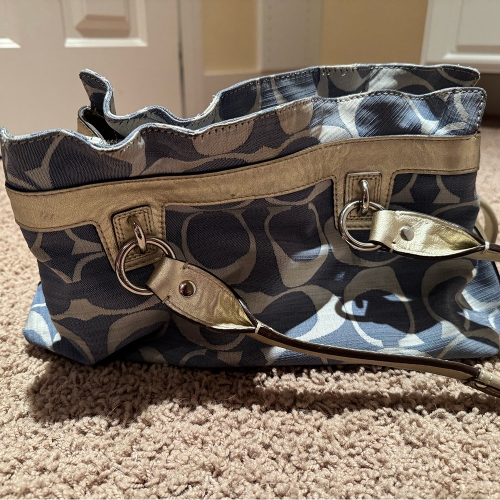 Coach Blue and Cream Shoulder Bag